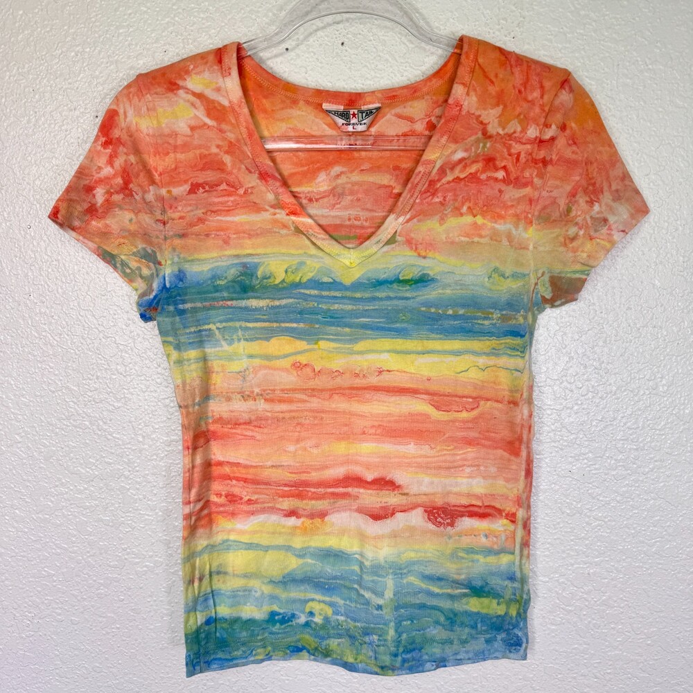 Hard Tail Forever Y2K Shirt Womens Large Tie Dye Marble Top USA Vtg Cotton Blen